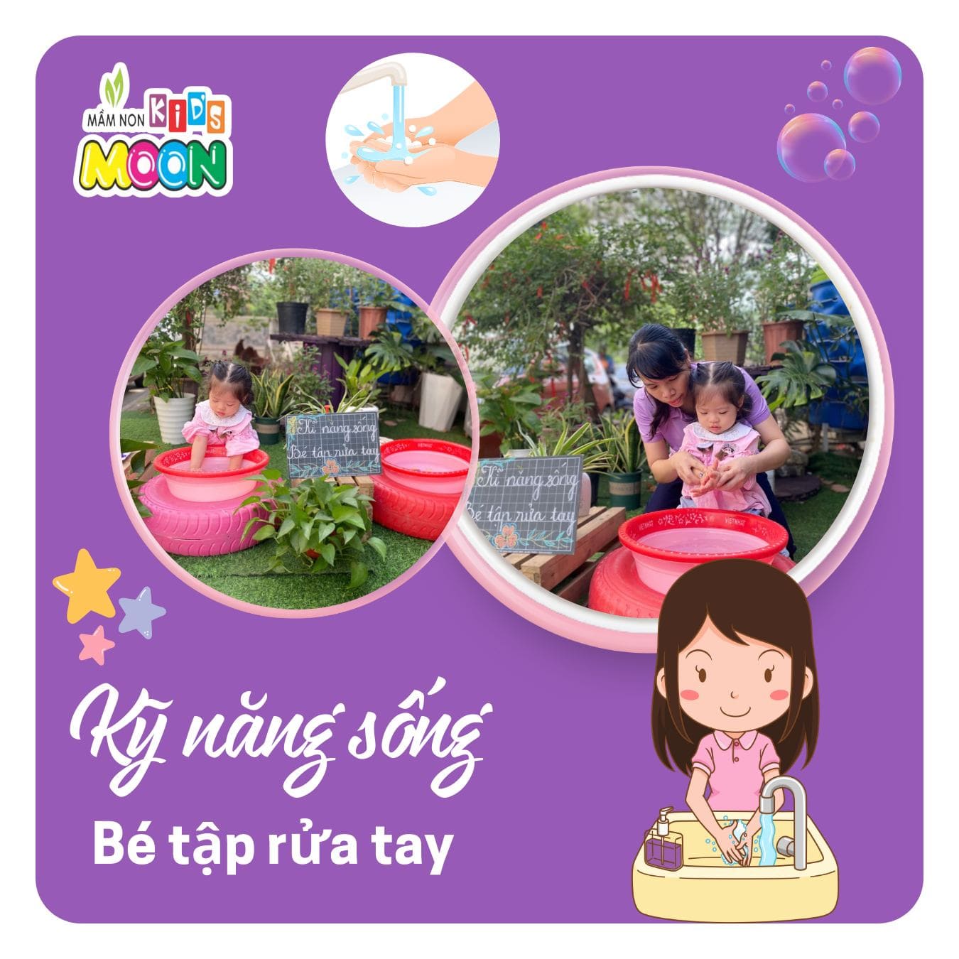 KỸ NĂNG SỐNG: BÉ TẬP RỬA TAY ĐÚNG CÁCH - Mầm Non Kid's Moon